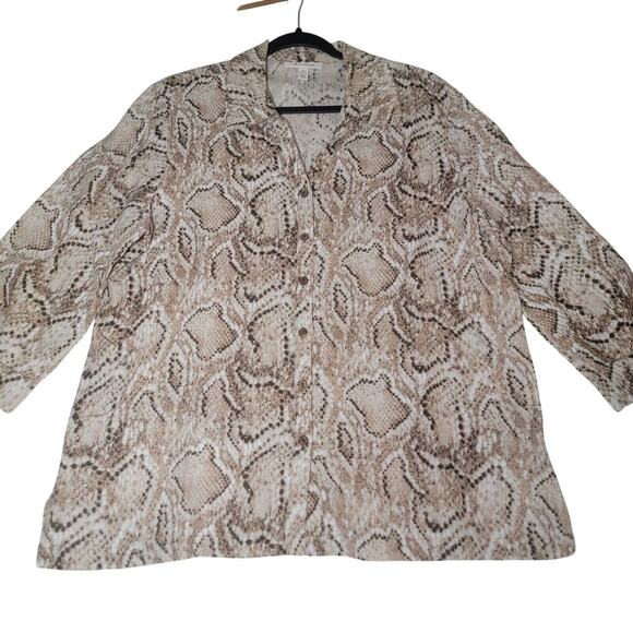JM Collection Heavyweight Linen Top Womens 18 Button Blouse Animal Print - Picture 16 of 16
